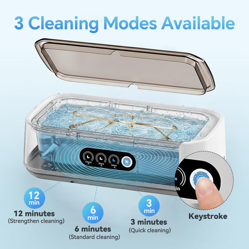 Ultrasonic Jewelry Cleaner Machine: 49KHz Ultrasonic Cleaner with 3 Cleaning Modes for Jewelry,Glasses,Rings,Watch Strap,Dentures,Retainers,Coins,Earring,650ML 304 Stainless Steel Tank(White) White