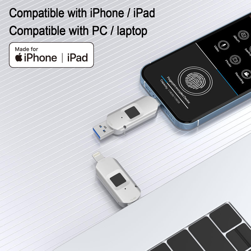 for iPhone USB3.0 Encrypted Drive Drive External Storage Fingerprint Encryption USB Flash Drive for iPhone/iPad/Mac/PC USB3.0 Flash Drive 128GB 128G