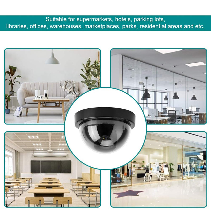 4pcs Dome Simulation Camera Fake CCTV Dummy with Flashing Led Light for Homes & Business Powered by 2"AA Batteries (Black) black