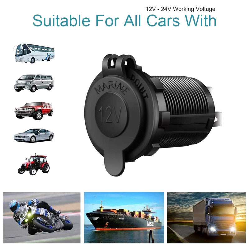 Cigarette Lighter Socket Car Marine Motorcycle ATV RV Lighter Socket Power Outlet Socket Receptacle 12V Waterproof Plug by ZHSMS Black