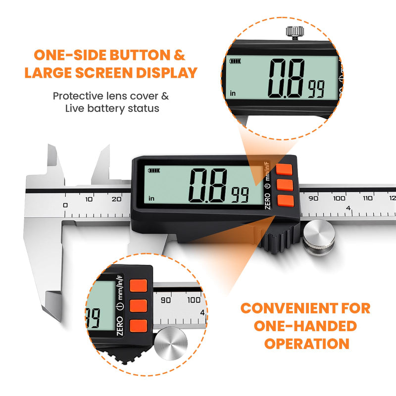 HARDELL Digital Caliper, Rechargeable Digital Caliper with Power Display, 6 inch Caliper Measuring Tool with Large LCD Screen, Digital Micrometer with MM/in/F Conversion for Jewelers/Woodworkers/DIY