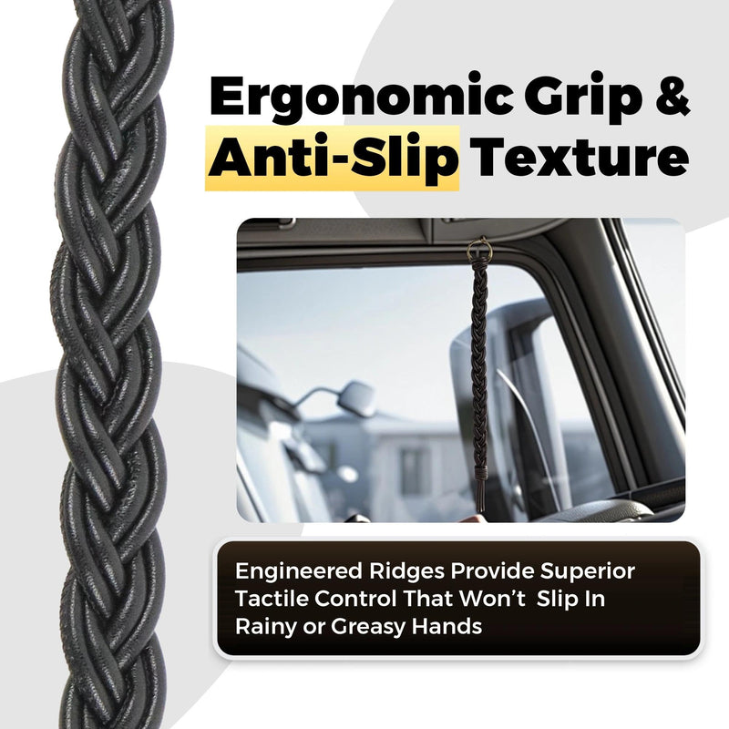 12 Inch Black Braided Air Horn Pull Cord Replacement - Heavy Duty Synthetic Leather Lanyard for Semi Truck, Tractor & Big Rig Accessories