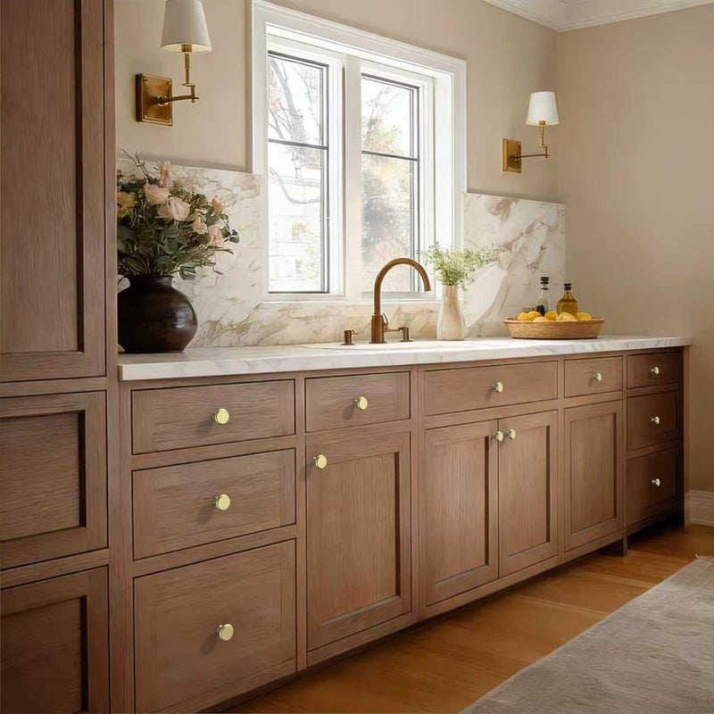 Amerdeco 10 Pack Brushed Gold Cabinet Knobs 1.3 Inch(32mm) Single Hole Zinc Solid Kitchen Cabinet Handles Round Cabinet Drawer Pulls 1.3"/32MM Single Hole