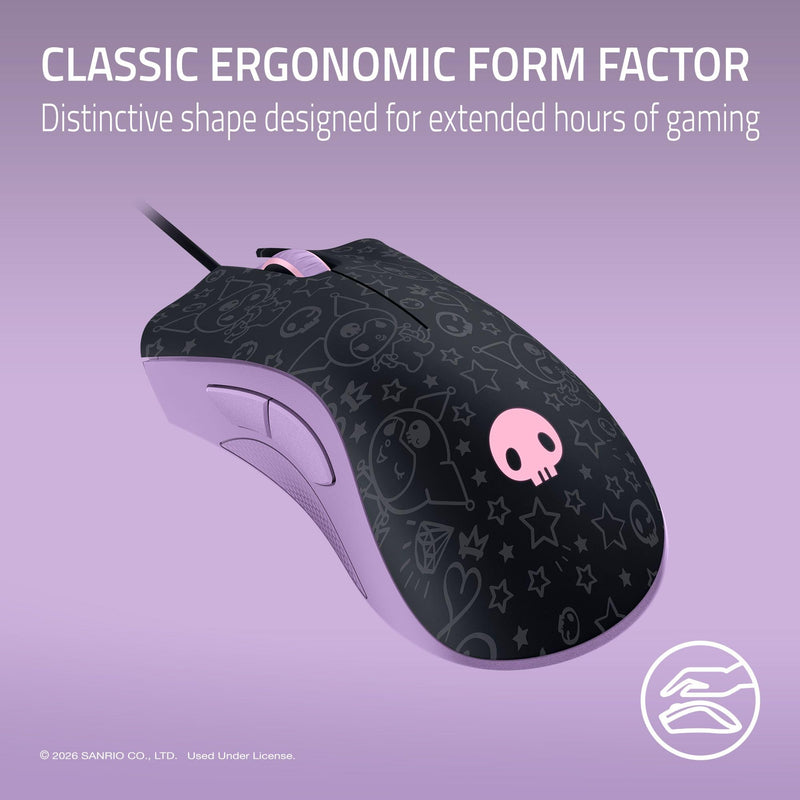 Razer DeathAdder Essential Ergonomic Wired Gaming Mouse, Kuromi Edition | 6400 DPI Optical Sensor, 5 Programmable Buttons, Mechanical Switches, Rubber Side Grips