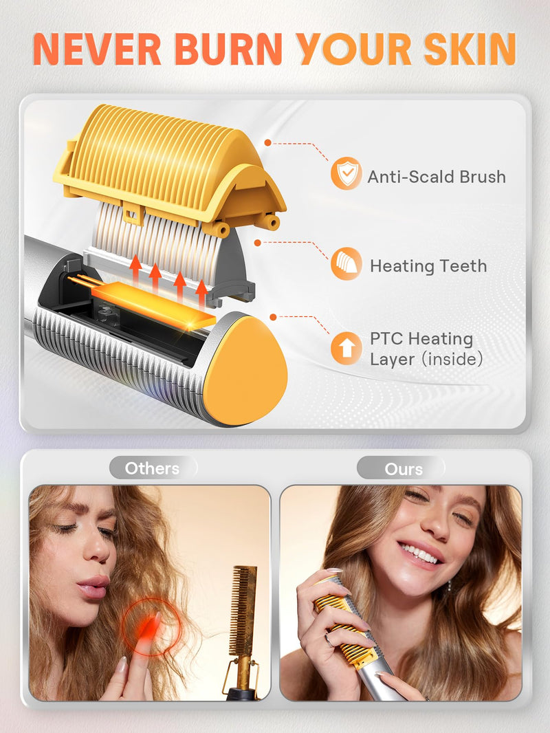 SHEGLAM 3D Ionic Straightening Brush for Thick Hair, 24K Gold Heated Comb, Anti-Scald, 60s Heat-Up, Auto-Off, Frizz Control