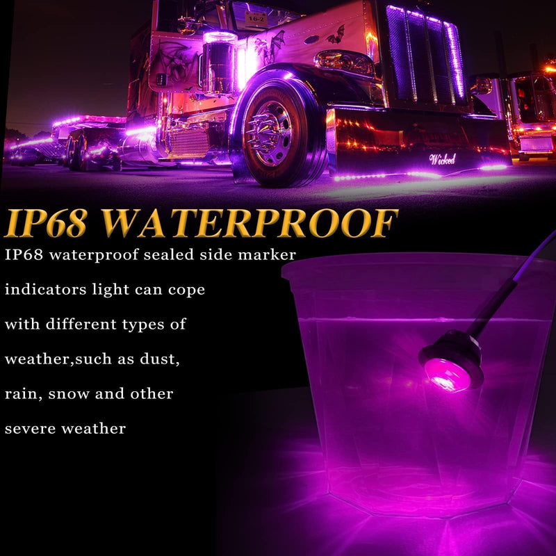 ALFU 20pcs Purple 3/4" Round LED Trailer Side Marker Clearance Lights Front Rear Signal Marker Indicators Tail Light Waterproof for Boat Lorry Truck Pickup Bus RV Car Bus Van 20Purple(Smoked)