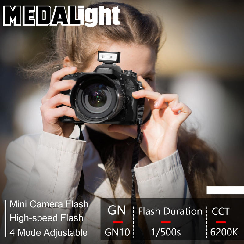 MEDALight F1 Mini Camera Flash Camera Flash Speedlite for Ricoh (GR3/GR3X,etc.) Nikon/Canon/Fuji,Digital Film Cameras,Mini hot Shoe Flash for DSLR Camera（Not Compatible for Sony ZV-1F. Black