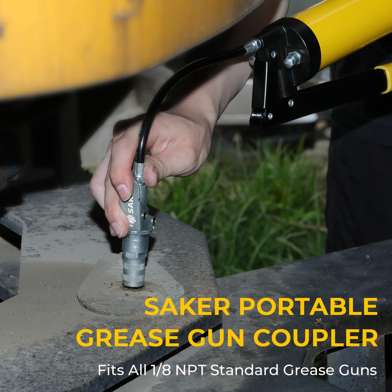 Saker Grease Gun Coupler-Upgrade to 14000 PSI,Duty Quick Release Grease Couplers,Compatible with All Grease Guns 1/8" NPT Fittings (1 PC) 1 PC