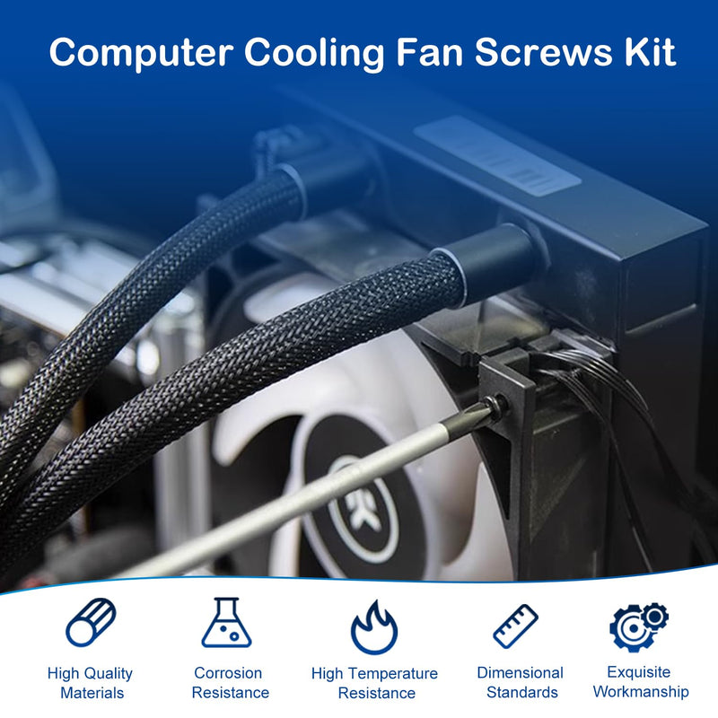 34 Sets (68Pcs) Computer Cooling Fan Screws Kit, #6-32 x 30mm Fan Screw + M5 x 10mm PC Case Fan Screws, Black Radiator Fan Screws for 60mm 80mm 90mm 92mm 120mm 140mm 240mm 360mm