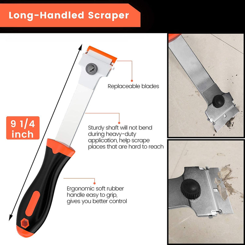 DEKEones Razor Blade Scraper, Long Handled Scraper Tool with 10 Extra Replacement Blades, Razor Scraper Remover for Cleaning Sticker, Paint, Caulk from Window, Car, Glass, Windshield, Stove Orange-1PCS
