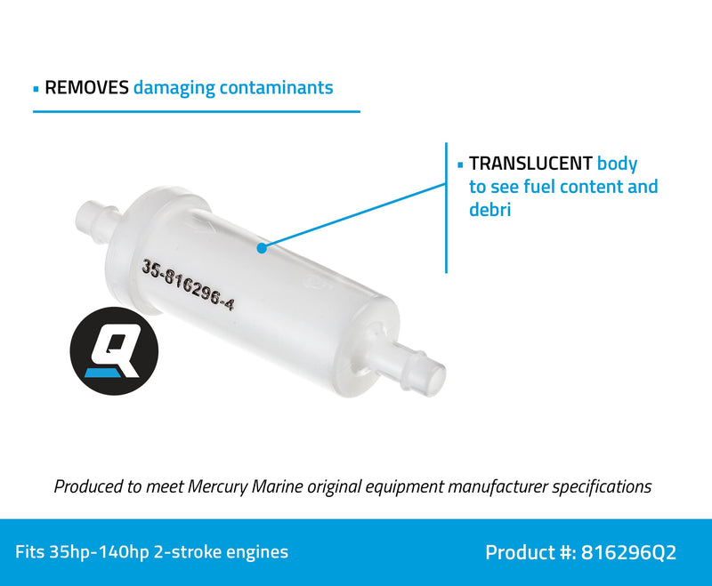 Quicksilver 816296Q2 Marine Engine Inline Fuel Filter with Barbs for 5/16" (8mm) Fuel Lines