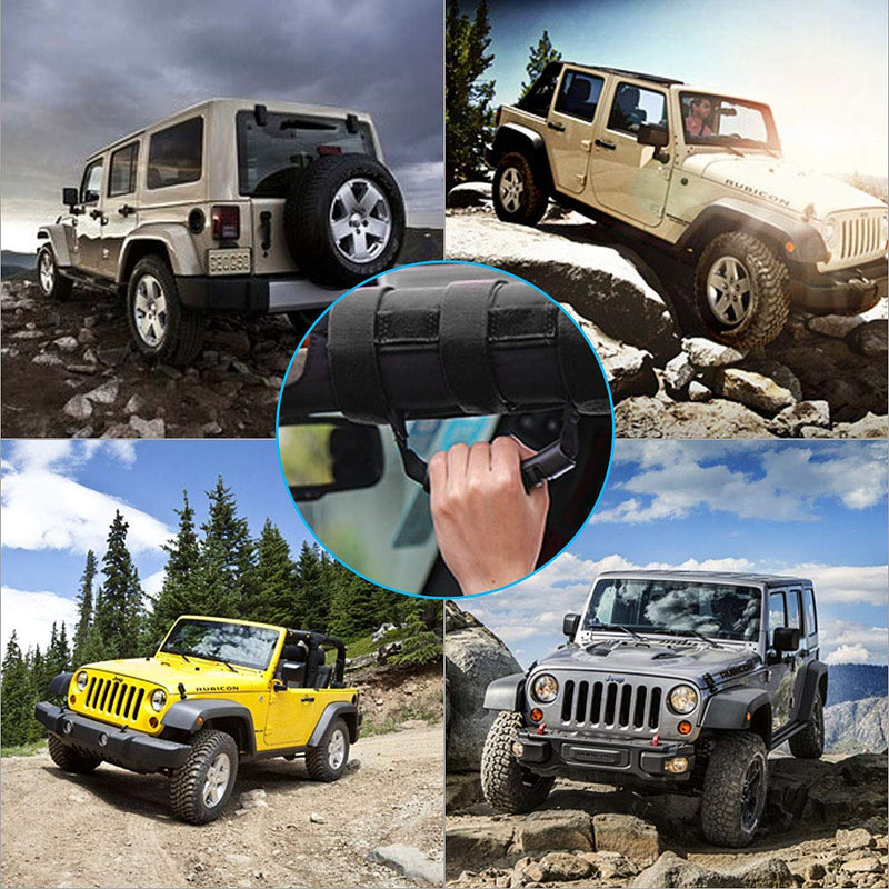 JeCar Roll Bar Grab Handles Grip Handle for Jeep Wrangler CJ YJ TJ JK JK JL JLU JT Sports Sahara Freedom Rubicon & Unlimited 1955-2020 4Pcs (Black) Black
