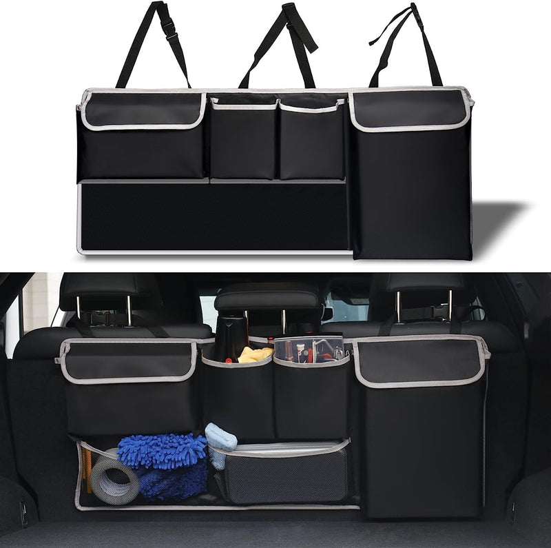 UYYE Trunk Hanging Organizer, Backseat Bag, Car Interior Accessories with 4 Pockets & 2 Mesh Pouches for Groceries, Will Provide More Storage Trunk Space for SUV, Jeep, MPVs A