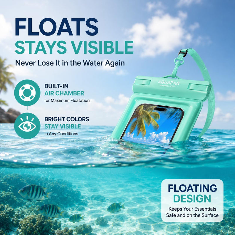 IP68 Waterproof Phone Pouch 2 Pack-Up to 8.0"，Adjustable Neck Lanyard Floating Waterproof Phone Case for iPhone,Phone Dry Bags for Vacation Beach Pool Travel Essentials Green