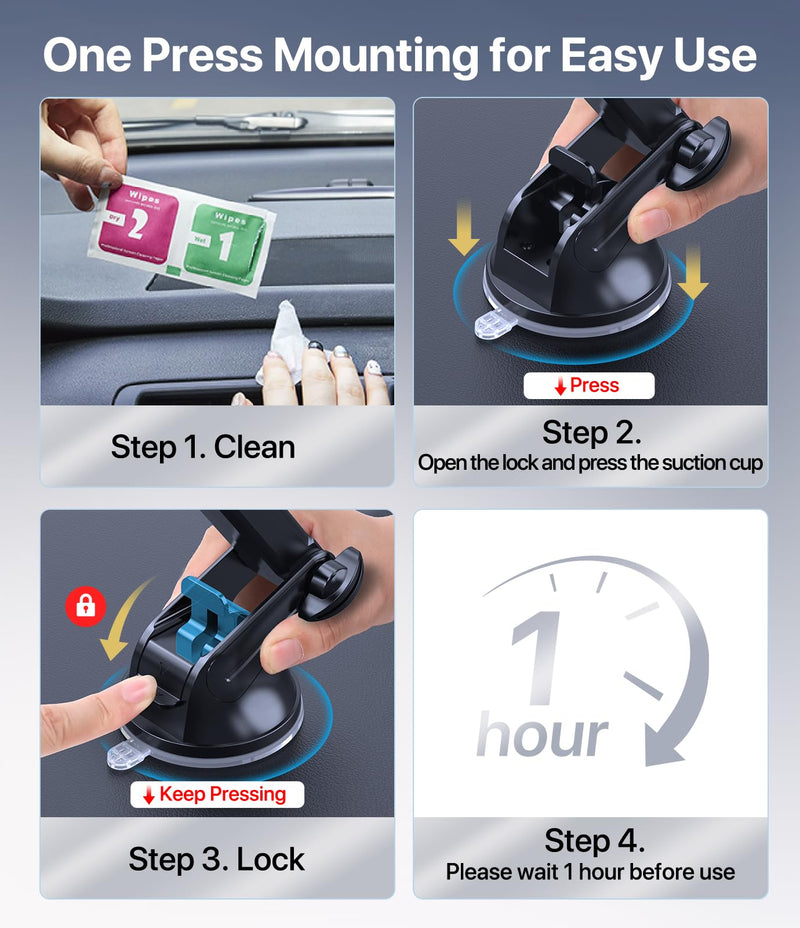 Miracase Phone Holders for Your Car, [Thick Case & Heavy Phone Friendly] Universal Cell Phone Car Mount, 3-in-1 Phone Mount for Car Dashboard Windshield Air Vent Fit for All Smartphones, Dark Grey