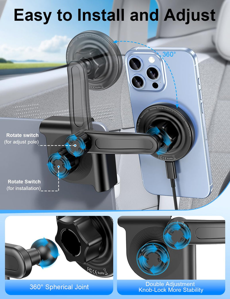 Tesla Car Mount Charger, [Heat Restriction] [LED RGB HandsFree] Wireless Car Phone Holder Charger, Magnetic Phone Holders for Your Car for Tesla Model Y/3/S/X Screen for 16/15/14/13/12 Series