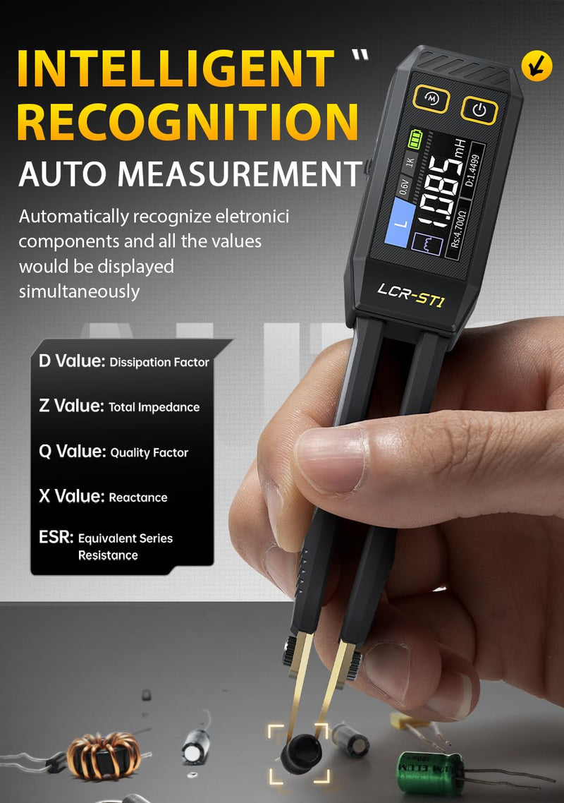FNRSI Upgraded Version LCR-ST1 Mini Smart LCR Meter, SMD Tester, ESR Meter - 100Hz, 1kHz, and 10kHz Resistance Capacitance Inductance Continuity Diodes Measurement Tool