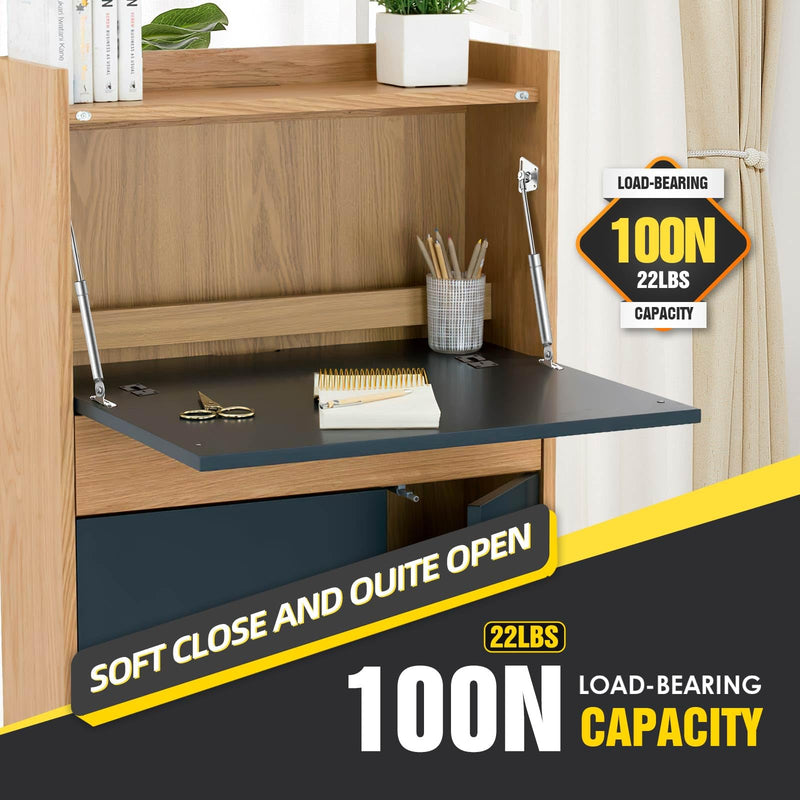 Drop Down Gas Struts,with 90 Degree Page Turning axis,Gas Spring Hinge,for Cabinet and Desk Downward Flap Slowly Down,Only Open Down The Door (2, Silver) 2