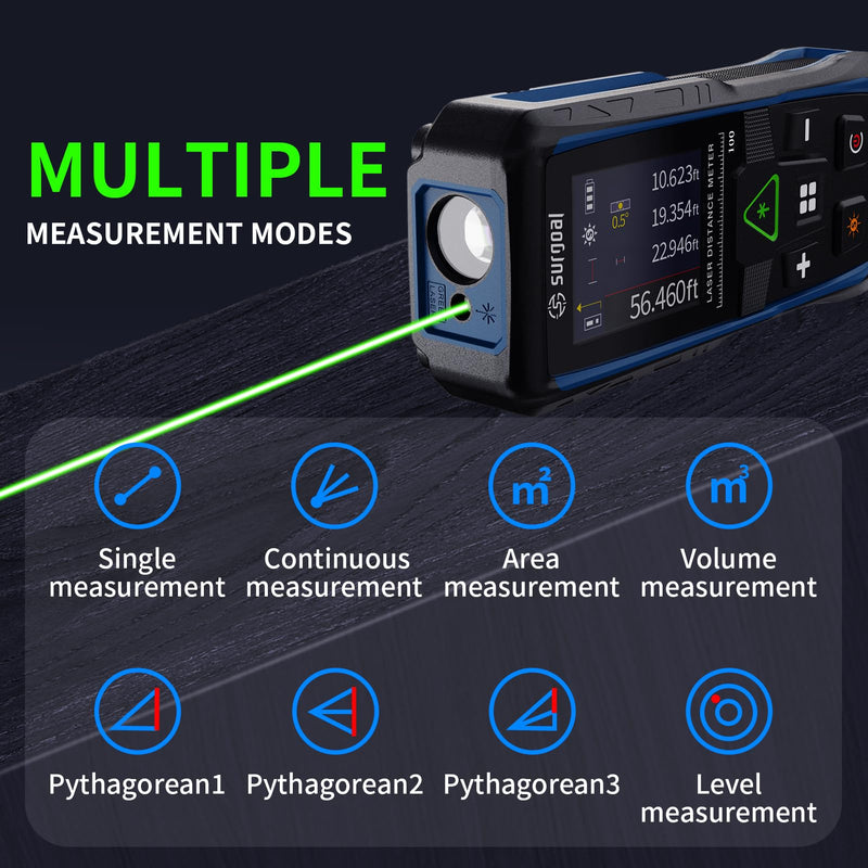 328Ft Green Laser Distance Meter – Digital Laser Measure with Angle Sensor, 4-Way Rotating Backlit LCD, Pythagorean Mode, Unit Switch, ±3mm Accuracy, Handheld Measuring Tool Black Green 328FT