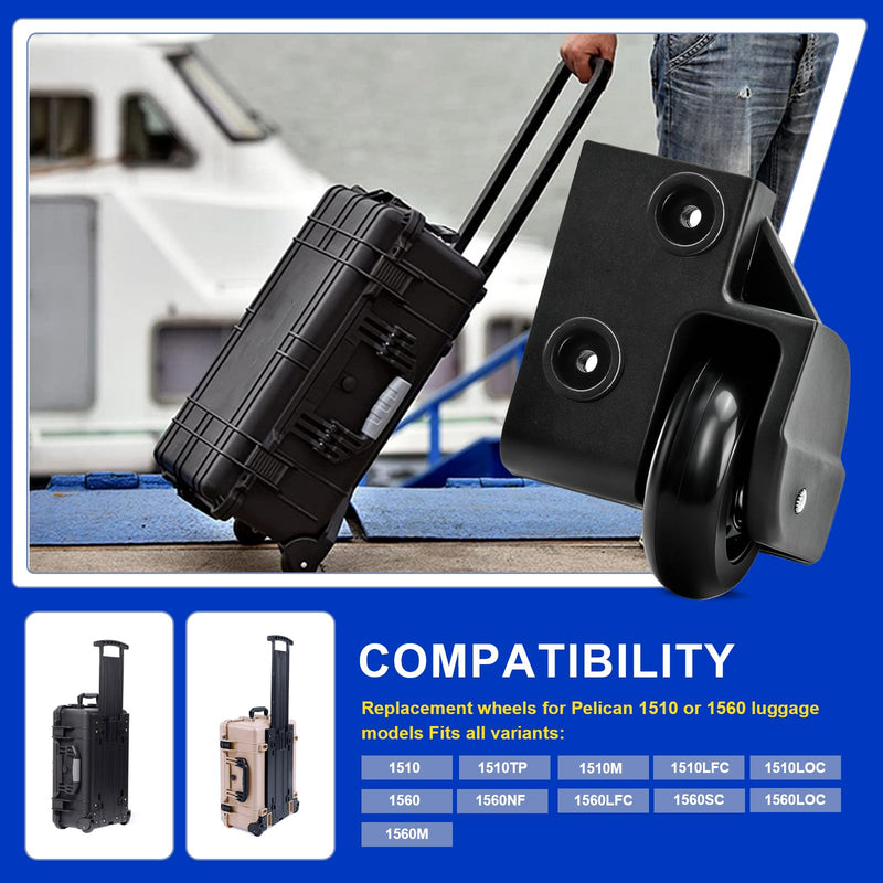 Replacement Wheels for Pelican 1510 1560 Case, Left Right Wheel Housing Kit | Heavy Duty Wheel Kit, Rubber Luggage Wheels, Restores Smooth Rolling, Travel Case Parts & Case Accessories