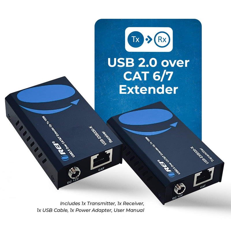 OREI USB 2.0 Over Ethernet Cat5e/6 Extender LAN Upto 330 Feet - Extends 2 Ports USB-A Signal Over LAN Ethernet - Power Over Cable for Long Distance Extension Supports All Operating System USB 2.0 - 330 Feet