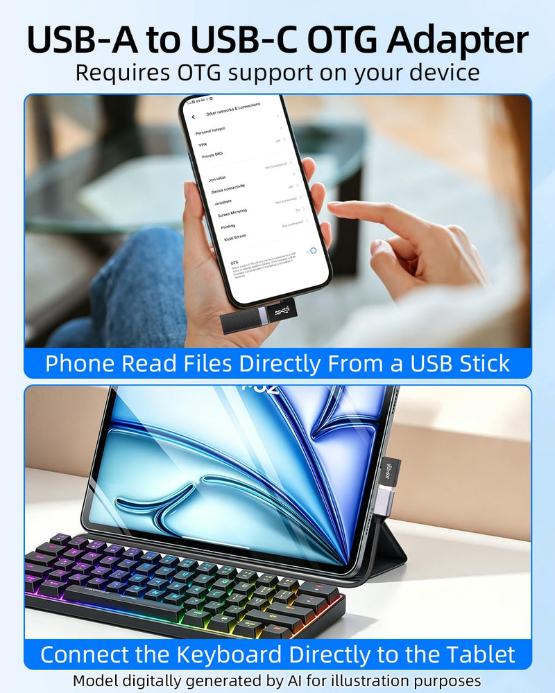 90 Degree USB A Male to USB C Male Adapter,10Gbps Right Angle USB 3.1 to USB C OTG Adapter for Laptops,Cars,Smartphones,Data Sync & Charging (5 Pack) usb to usb c