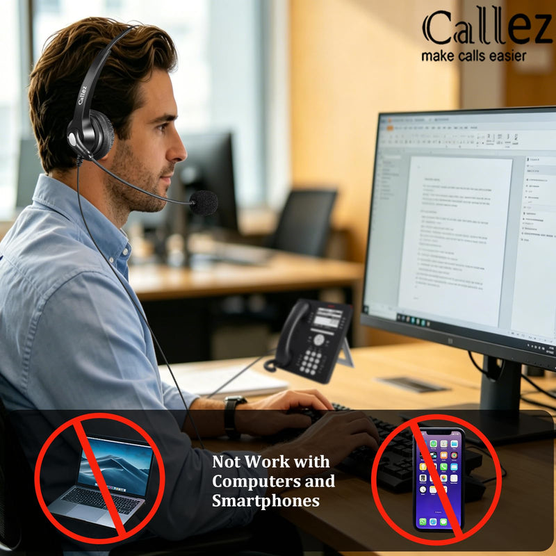Callez Telephone Headset for Grandstream Avaya Panasonic Snom Ooma Phones | RJ9 Phone Headset with Noise Cancelling Mic, Volume Controls, Work for Grandstream GXP2135 2170 Avaya 1608 1616 Office Phones Silver