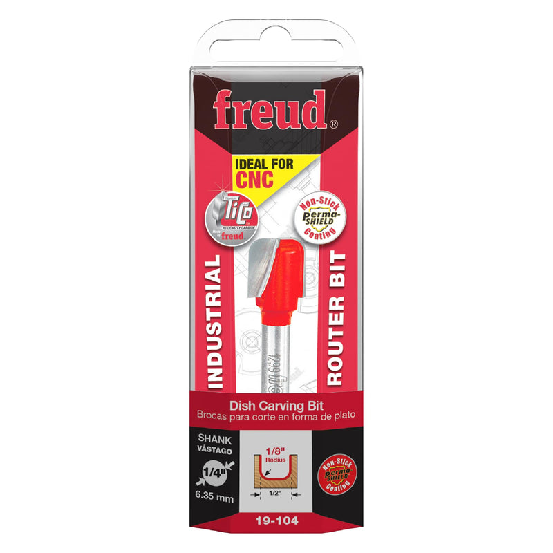 Freud 19-104: 1/8" Radius Dish Carving Bit with 1/4" shank, 2-1/8" overall length
