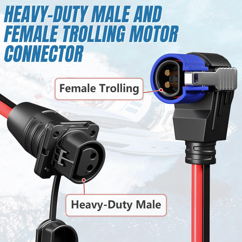 60 Amp Trolling Motor Plug and Receptacle, IP67 Waterproof 8 Gauge 2-Wire Marine Power Connector, 12V-48V Quick Connect for Minn Kota and MotorGuide Boats Blue-1