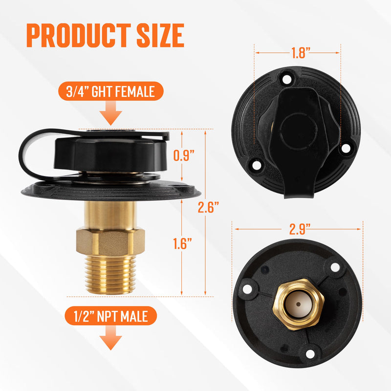 TONDA RV City Water Inlet with Check Valve, Brass Thread RV Water Fill Inlet Replacement, RV Water Hose Connector for Camper, Trailer, Motorhome Black