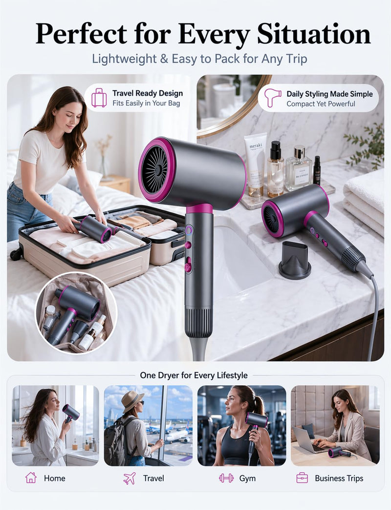 Ionic Hair Dryer 2200W with Diffuser & Concentrator, Fast Drying | 3 Heat & 2 Speed Settings, Cool Shot, Lightweight Design and Quiet Airflow for Women, Men, Curls and Daily Styling