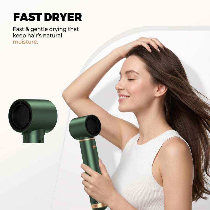 OKWRAP 5 in 1 Hair Styler Airbrush 5 in 1 Hairstyler 1000W Air Styler | Hair Styler Hot Air Styler with Ionic Air Curler, Hair Dryer, Hot Air Brushes for Drying, Curl, Straight, Volumise and Smooth Green Gold