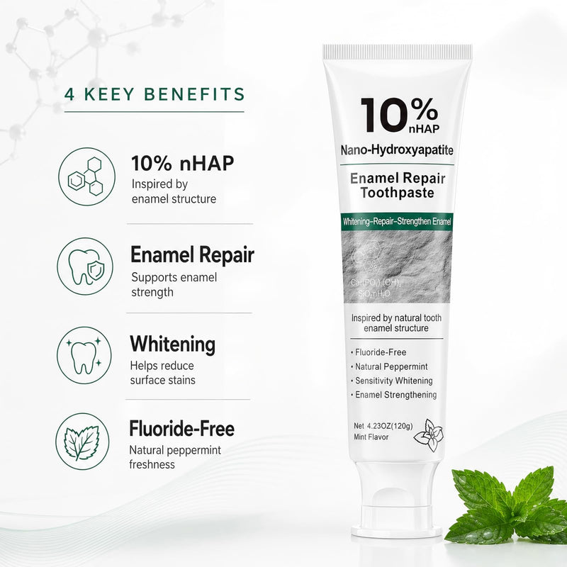 10% Hydroxyapatite Toothpaste, Nano Hydroxyapatite Toothpaste, Fluoride Free Toothpaste for Sensitive Teeth, Helps Rebuild Enamel, Remineralizing Toothpaste for Daily Use, 4 Pack