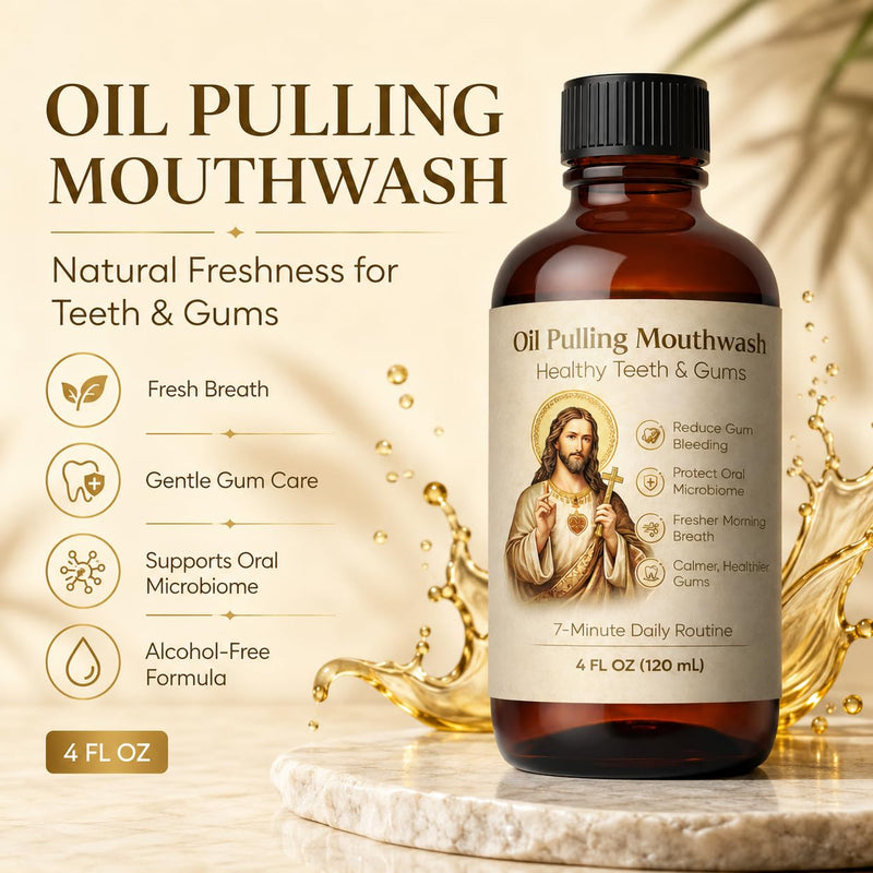 Holy Mouthwash Pulling Oil, Alcohol-Free Oil Pulling Rinse for Fresh Breath & Gum Care, 12-Oil Blend Mouthwash for Sensitive Mouths, Morning Oral Care Routine, Gentle Daily Oral Rinse, 4 Fl Oz