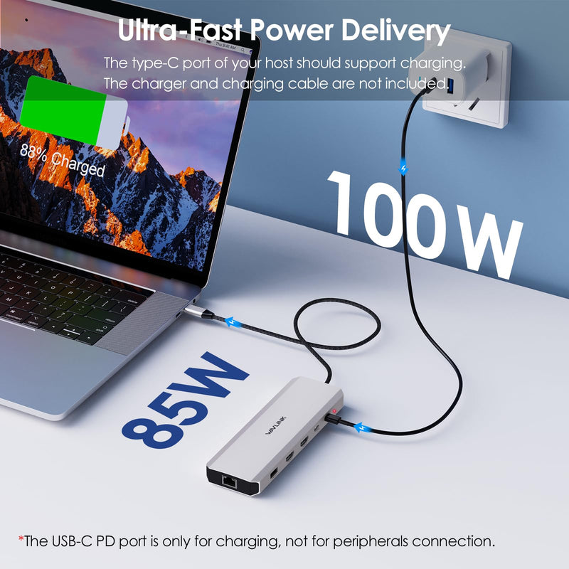 Laptop Docking Station, WAVLINK 10Gbps Docking Station with Dual HDMI, 100W PD in, 10Gbps USB-A/C 3.2, 5Gbps USB-A, USB2.0, Gigabit Ethernet for Dell/HP/Lenovo etc, Windows Systerm Computer Only sliver