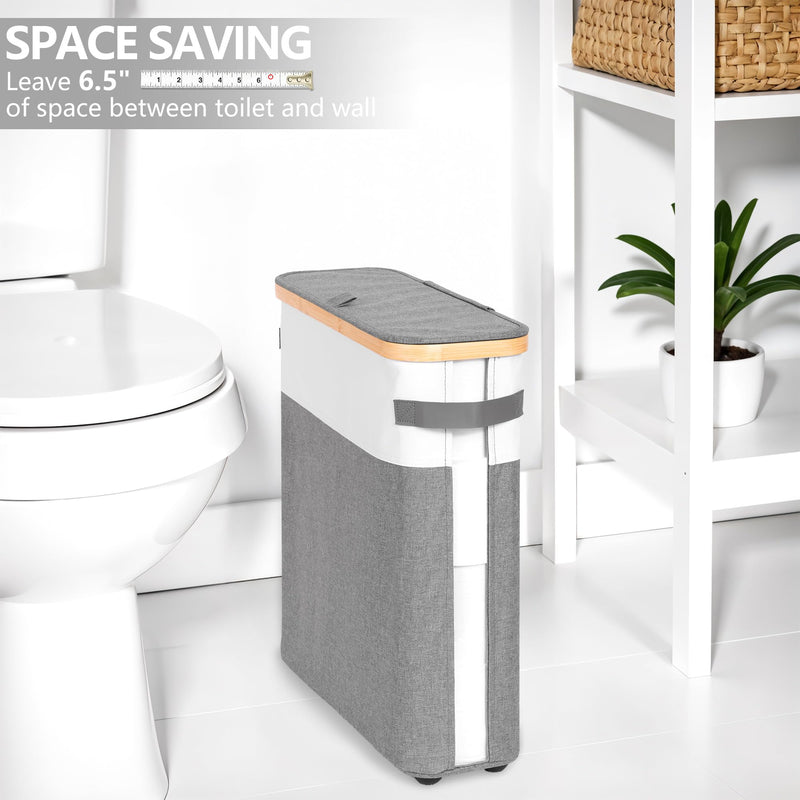 Extra Large Toilet Paper Storage Basket with Lid, 32.4L Toilet Paper Holder for Bathroom, Modern Neutral Style Holds 12–16 Rolls Waterproof & Sturdy with Leather Handles, Grayish White