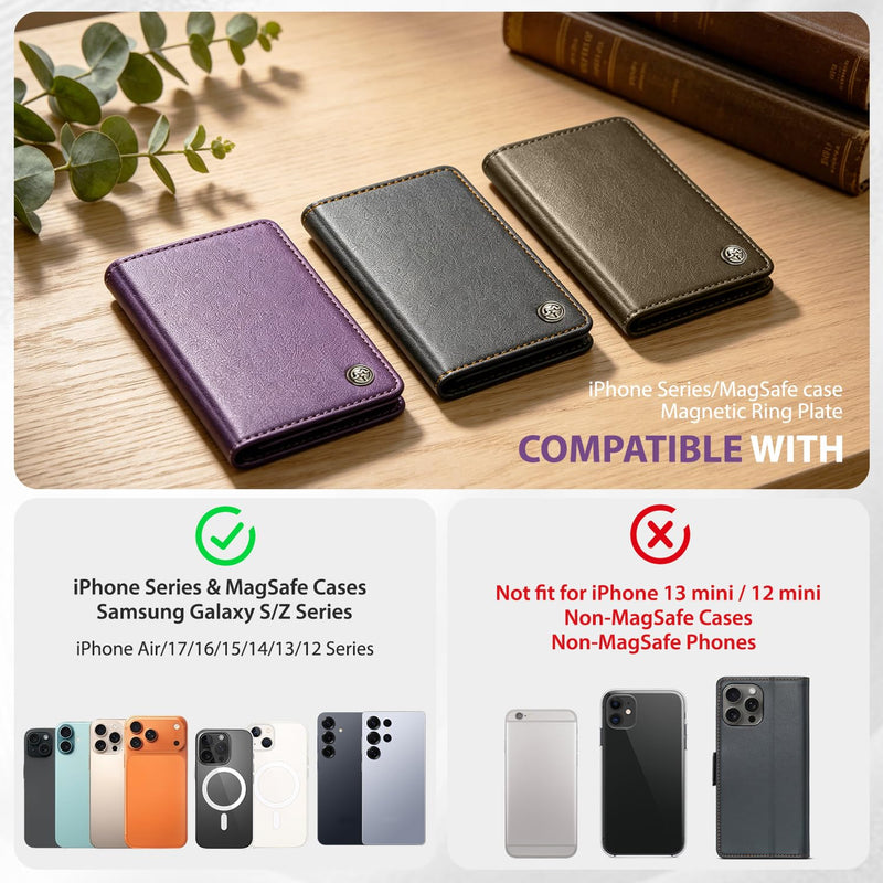 Magnetic Wallet for iPhone, Detachable Magnetic Card Holder Compatible with MagSafe, RFID Blocking Magnetic Phone Wallet with Kickstand for iPhone 17/16/15/14/13/12 Series, Purple