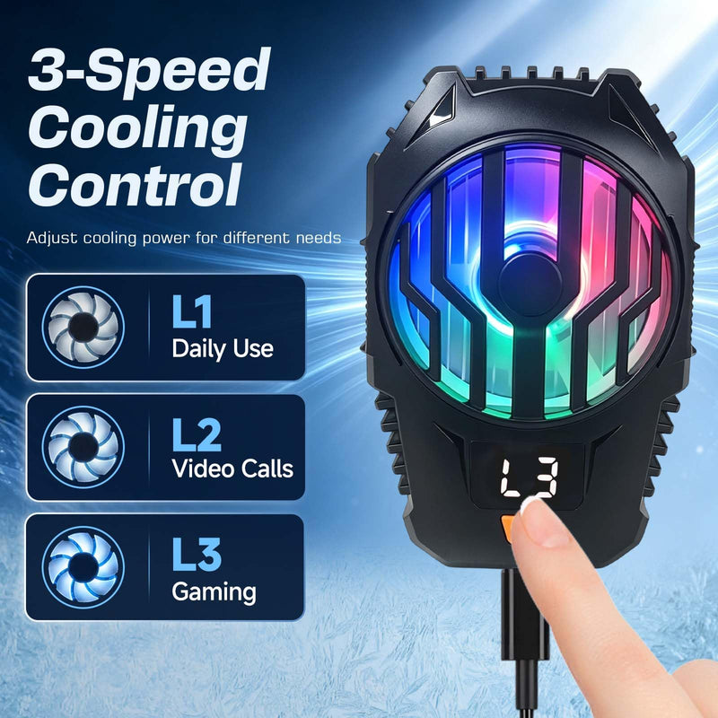 Clip-On Phone Cooler Semiconductor Cooling Fan - RGB Display Three-Speed Gaming Cell Phone Cooler Radiator for Mobile Cooling Pad Live Broadcasting Vlog Video Call