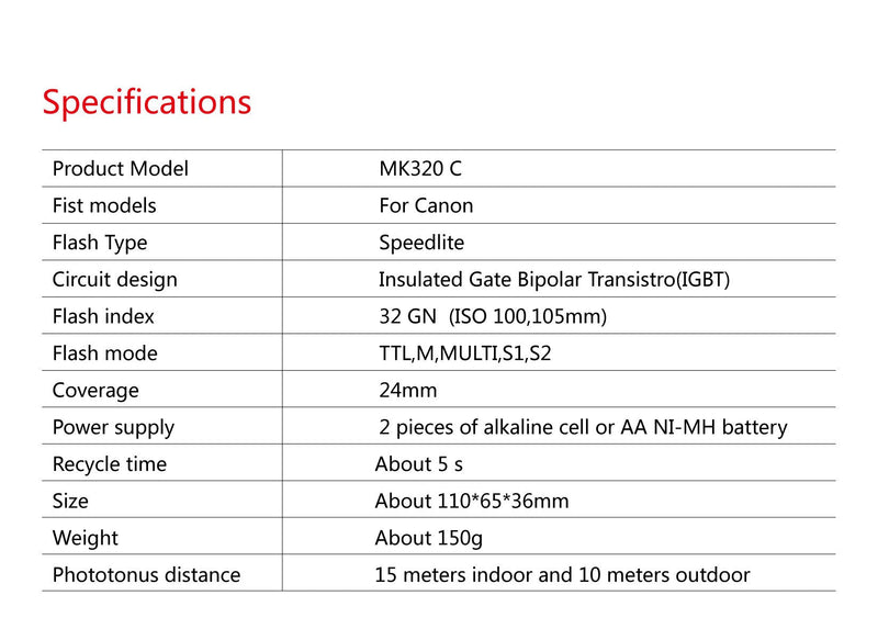 MEIKE MK-320C Speedlite Flash TTL Fit Canon Mirrorless DSLR Hot Shoe Camera 1D Mark Series 1DS Series 5D Mark II 5D Mark III 5D 6D 7D 7D Mark II 50D 60D 70D 100D 550D 600D 700D 1000D 1100D etc