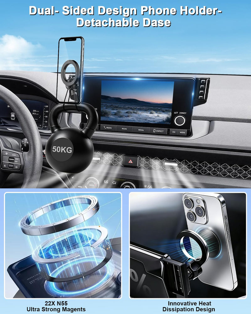 Magsafe Dual Phone Holder for Honda Accord 2023-2026 Accessories 7/9-Inch | For SE/EX/LE Strong Magnetic Car Phone Mount with MagSafe 360° Rotation Cradles Not Block Vent Hands Free (Not Fit 12.3'') Honda Accord 2023-2026 (7/9-Inch)