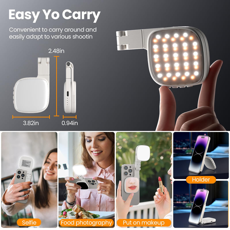 Magnetic Selfie Light, 3 Color Modes, 1000mAh Foldable & Rotatable Fill Light, Compatible with iPhone 11-17 Series, Samsung, MagSafe, White