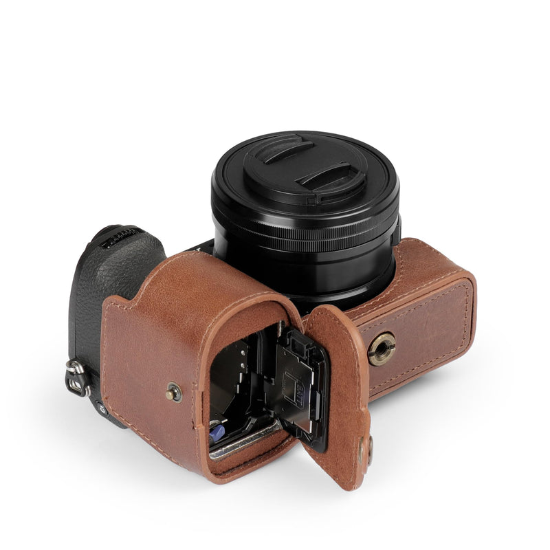 Mega Gear Genuine Leather Half Camera Case for Sony Alpha a6700 - Stylish and Protective (Brown) Brown