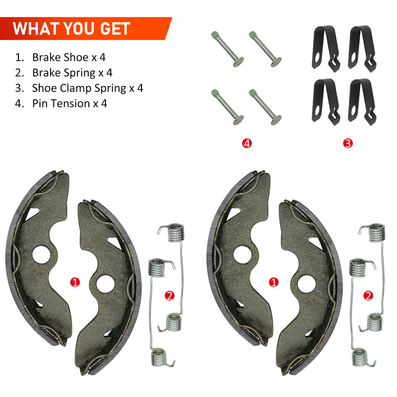 Front Brake Shoes Springs Pins Left & Right for Honda TRX200 TRX250 FourTrax Recon 200 250, OEM# 06450-HC4-900 45175-VM0-003