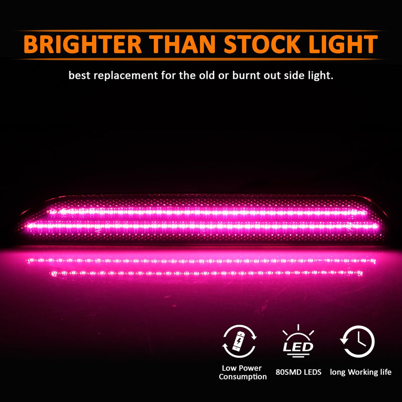 Bestview LED Side Marker Lights for Ford Mustang 2015-2023, Rear Fender Bumper side Marker Reflectors Lamps Kit Assembly,Somked Len 2PCS (Pink Purple) Pink Purple