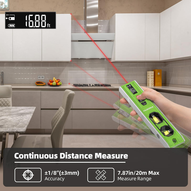 Huepar 3-in-1 Laser Level /65Ft Laser Distance Measure/Magnetic Torpedo Level, 9 in Spirit Level with LED Display and Lighted Bubble, USB-C Rechargeable Magnetic Laser Leveler Tool - VJ10