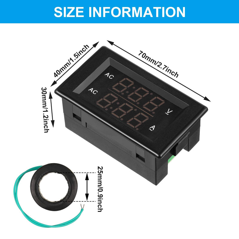 Volt Amp Meter 500V 200A Voltmeter Voltage and Current Meter Digital Dual Display, 0.39 Inches LED 2 in 1 Multimeter, 2 Wire Voltage Amperage Tester Gauge with Current Transformer (3 Pieces) 3