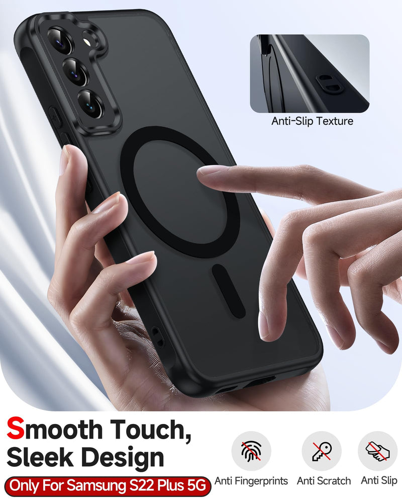 LeYi for S22-Plus Phone Case: Magsafe Fit Shockproof Translucent, Black | [Not Fit S22/S22 Ultra] Samsung Galaxy S 22 Plus Case Camera Bump Cell Mobile Android Unlocked S22plus S22+ 5G Smart Telefono Galaxy S22 Plus (6.6 Inch)