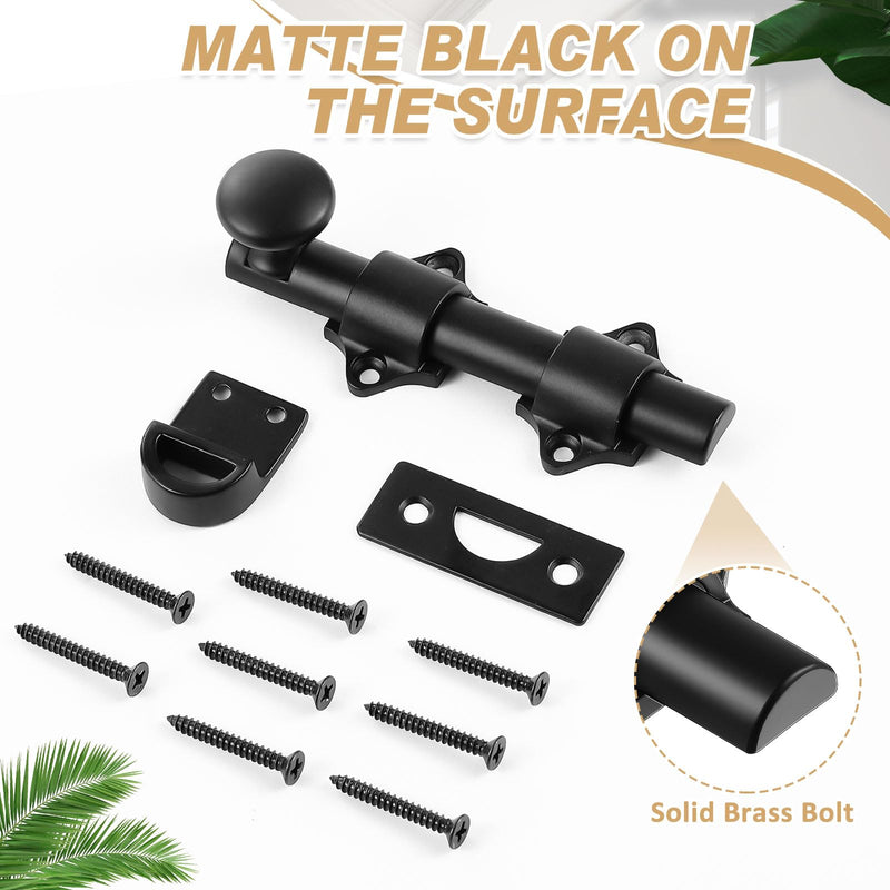Tandefio 2 Pcs Dutch Door Bolt 6 Inch Heavy Duty Solid Brass Slide Bolt Latch Door Hardware Locks, Attic Latch for Dutch Sliding Barn(Black) Black