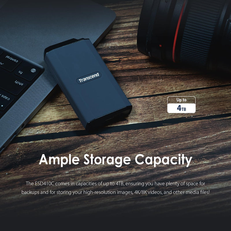 Transcend 1TB External SSD, Up to 2000MB/s, Supports Apple 4K 60fps ProRes, USB Hard Drive for iPhone15,16/iPad/Mac/Tablets/PS5/Windows/Android, IPX5 Water-Resistant USB 3.2 Gen2 (20Gbps) Portable SSD ESD410C