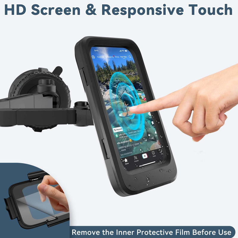 Shower Phone Holder Waterproof, Fits Phone with Case up to 6.7" | 360° Rotation & Multi-Angle Adjustable Arm Twist-Lock Suction Phone Holder Shower,Anti-Fog & Sensitive Touch Screen Case Black